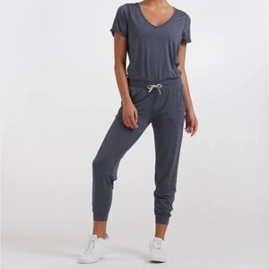 Vuori all day romper gray v-neck jumpsuit in size small